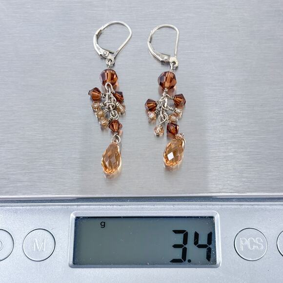 Estate Sterling Silver 925 Chocolate Crystal Dangle Latchback Earrings - Picture 7 of 7
